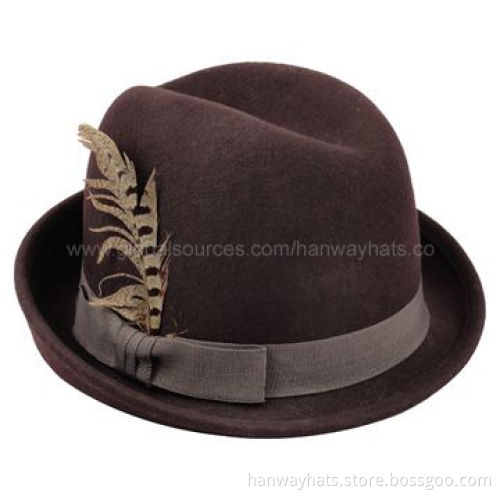 Men's Black Wool Felt Fedora Hat with Patent PVC and Zipper Trim